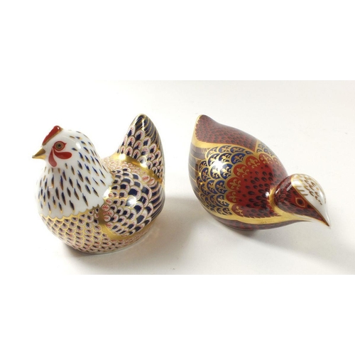 7 - A group of two Royal Crown Derby Imari paperweights in the form of a chicken and coot  (silver seals... 