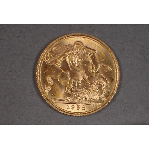 341 - Gold: sovereign Elizabeth II 1958, London Mint - Condition: VF/EF