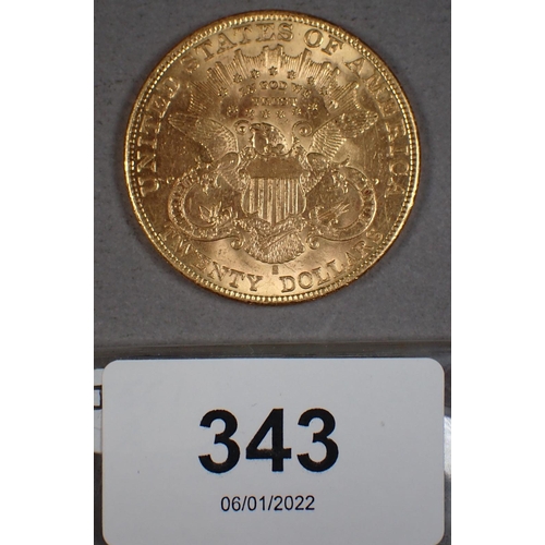 343 - USA gold 1903 'twenty dollars' below eagle, San Francisco Mint - Condition: EF