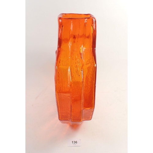 136 - A large Whitefriars glass large banjo vase in tangerine colourway, designed by Geoffrey Baxter, 31cm... 