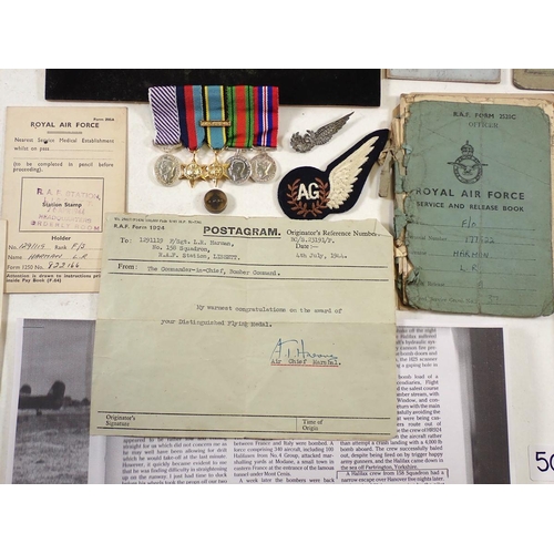502 - A Distinguished Flying Medal 1918 to Flight Sergeant L A Harman RAF 1291119 with WWII Defence Medal ... 