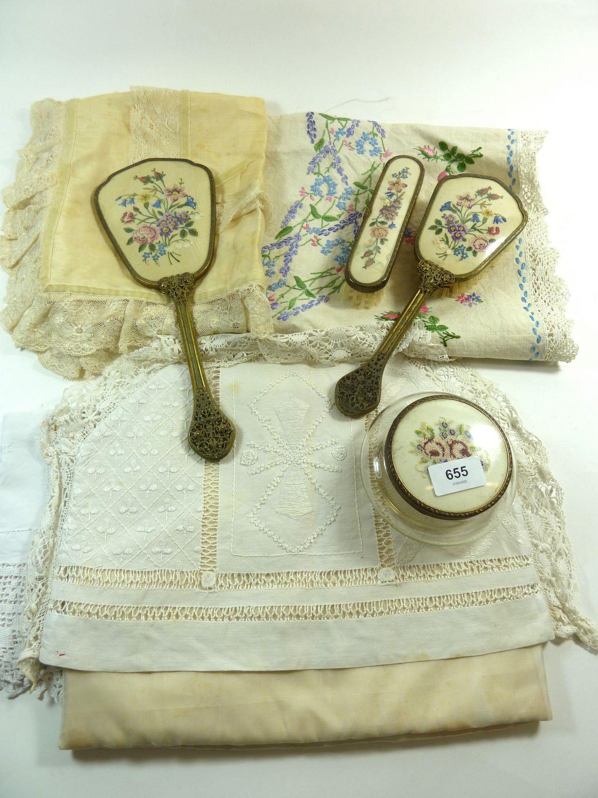 A vintage dressing table set and a small...