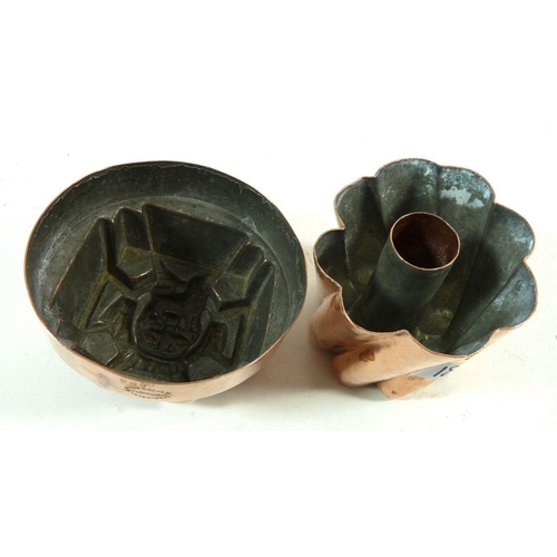 731 - Two Victorian copper Temple & Crook jelly moulds, 13cm and 11cm diameter