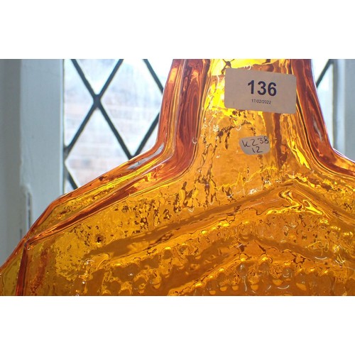 136 - A large Whitefriars glass large banjo vase in tangerine colourway, designed by Geoffrey Baxter, 31cm... 