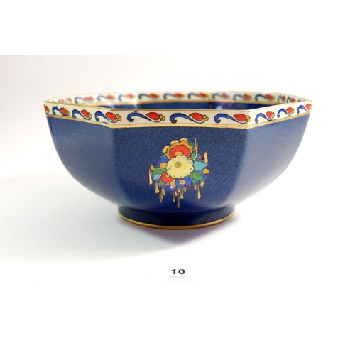 10 - An Arcadian Ware octagonal fruit bowl 'Blue Lagoon'