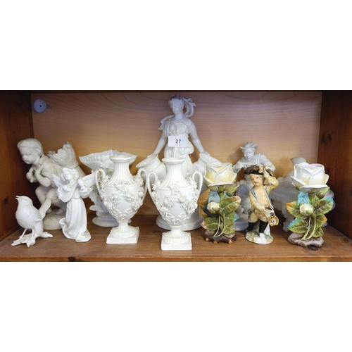 27 - A group of Victorian porcelain figures and vases etc, some a/f