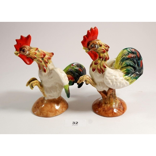 32 - A pair of Italian pottery chickens/cockerals