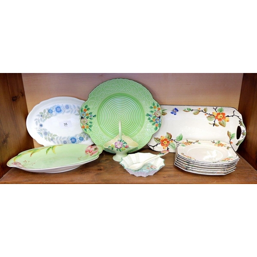 35 - A Carlton Ware plate, basket and sandwich set and a Shelley pin dish etc.