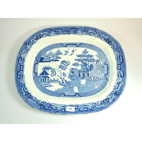 40 - A Victorian large Willow Pattern blue and white meat plate, 53 cm (length)