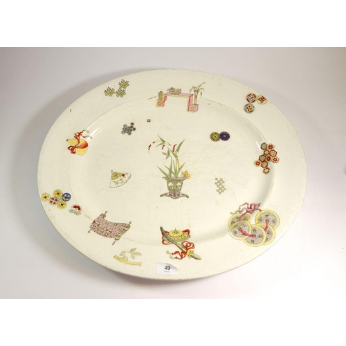 49 - A Victorian Worcester large meat plate printed Chinese symbols, 54 x 45cm