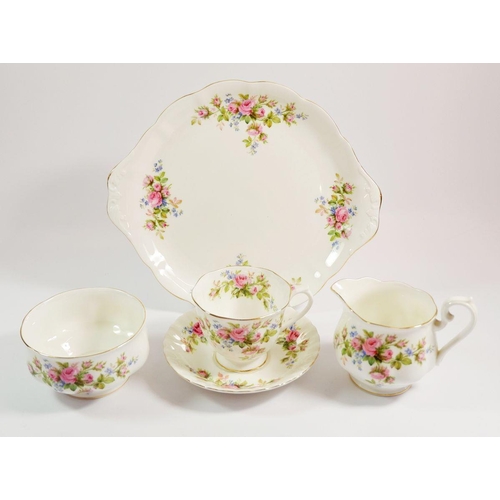 5 - A Royal Albert 'Moss Rose' tea service comprising: five tea cups, five coffee cups and twelve saucer... 