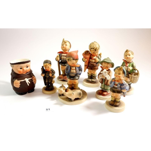 51 - Various Hummel figures and a Goebel monk jug