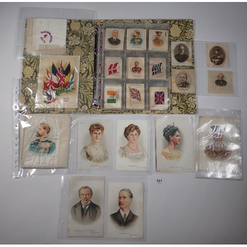 521 - A collection of early 20th century cigarette silks, mostly Godfrey Phillips BDV including Royalty, f... 