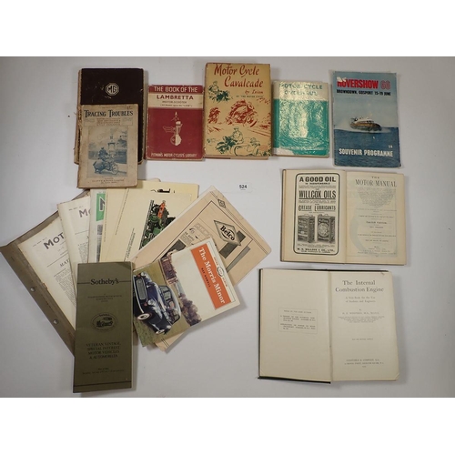 524 - A group of automobelia books including motorbikes and 1910 Motor Manual etc.
