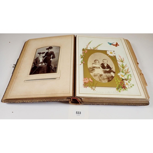 533 - A Victorian album of local portrait photographs dated 1889 with presentation to Miss Harrington, tea... 