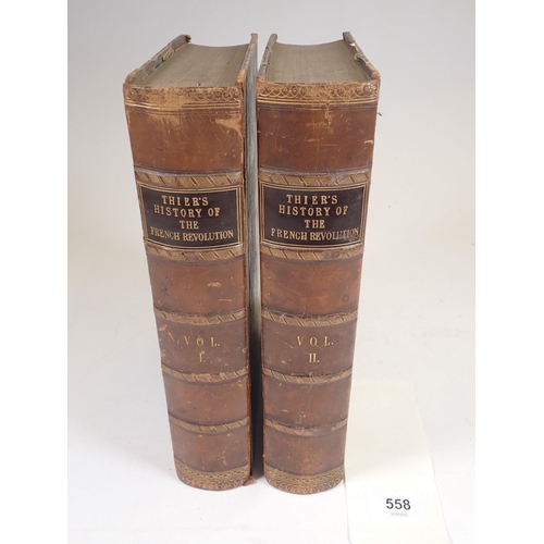 558 - History of the French Consulate & Empire by Adolphe Thiers, two volumes in leather and marble covers... 