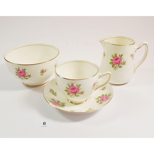 6 - An Adderley vintage tea service printed roses comprising: six cups and saucers, milk, sugar, cake pl... 