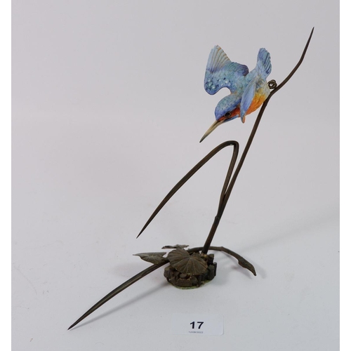 17 - A bisque and bronze figure of a Kingfisher, 20cm