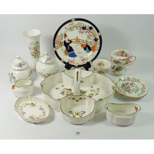 26 - A Coalport strawberry dish with cream and sugar, three decorative cups and saucers and various Aynsl... 