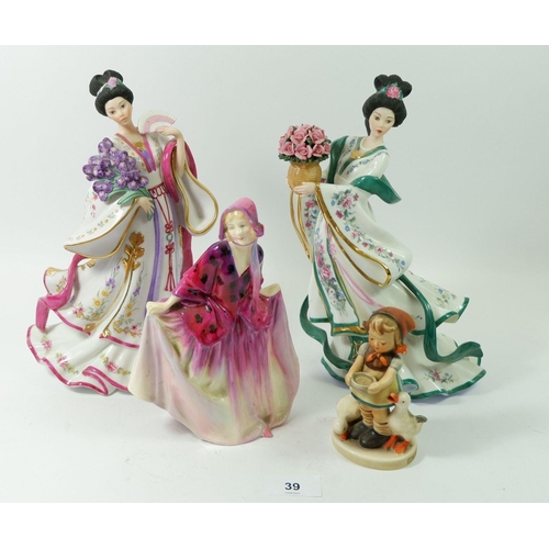 39 - A Royal Doulton figure 'Sweet Anne' HN14968 and two Danbury Mint Princesses 'Iris & Rose' plus a Hum... 