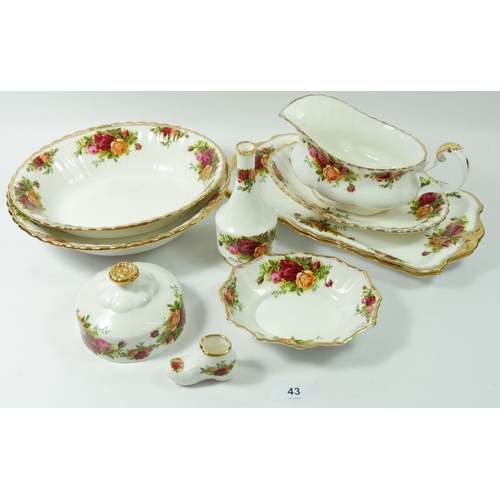 43 - A group of Royal Albert 'Country Roses' serving items and ornaments including three serving dishes, ... 
