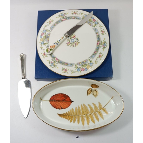 48 - A Royal Worcester 'Mayfield' cake plate, a cake knife and slice plus an oval Royal Worcester serving... 