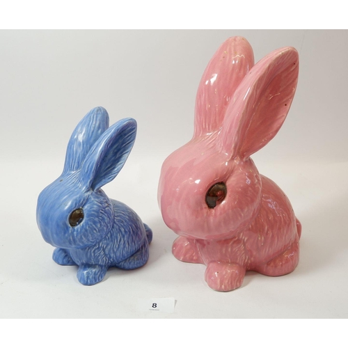 8 - A large pink Sylvac rabbit 25cm tall No. 1028 and a blue one No.1026