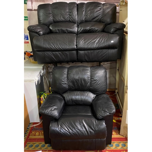 5 - Two piece leather reclining settee and matching chair