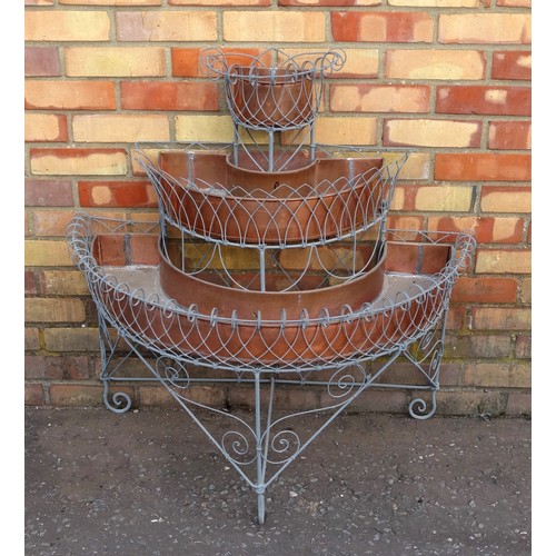 25 - Edwardian wirework triple plant stand, with later purpose made copper troughs, 88 x 88 x 48 cm. Prov... 