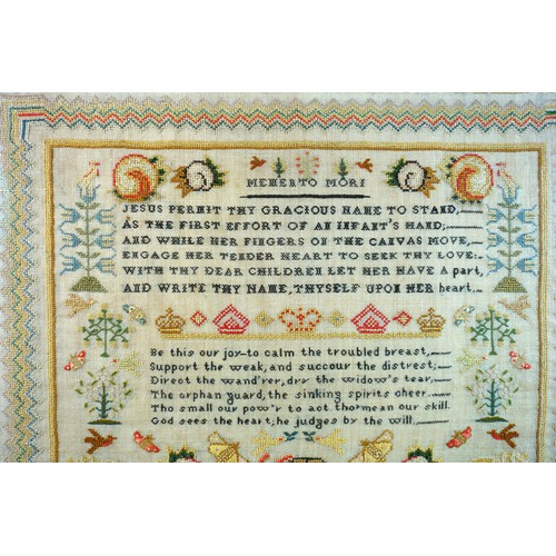 190 - George IV silk & satin work sampler, worked by Lucy Walls, 1825. Sea & land shells, birds, trees, cr... 