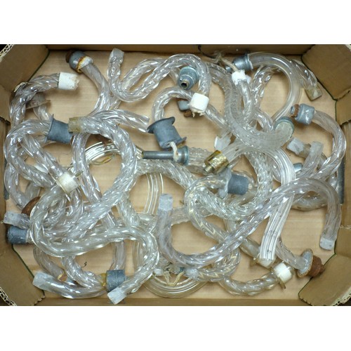 89 - Glass spiral twist electrolier column with six branches, H 78cm, other glass scroll branches, “candl... 