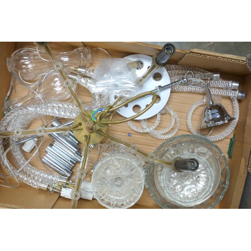 90 - Quantity of glass spiral twist scroll branches, with drip pans, drops and shades, etc. (4 boxes)