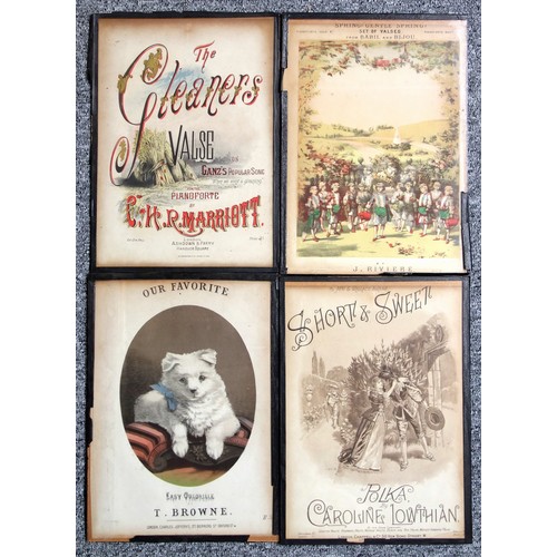 41 - 10 Victorian music score covers including 'Chippendale Polka', all glazed, 35 x 25cm approx. (10)