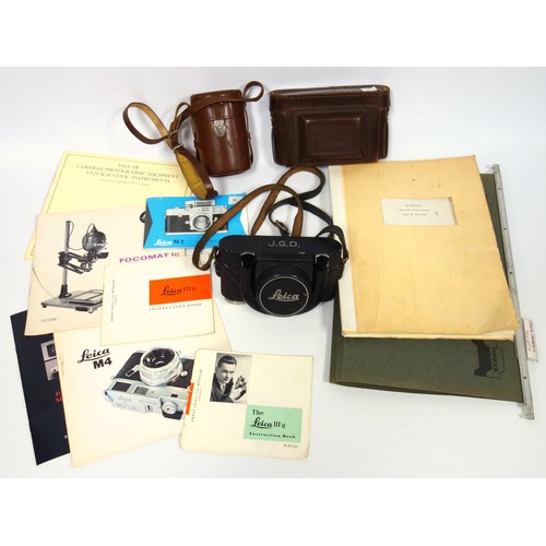 65 - A Leica MBROO metal ever ready hard case for Leica Screw Mount Cameras with strap, a typed document ... 