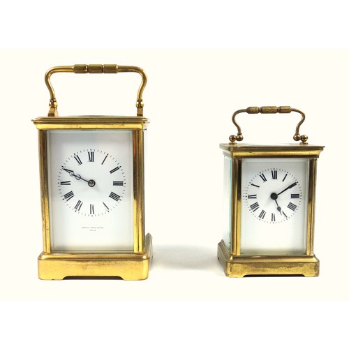 76 - An early 20th century brass carriage clock, the full length enamel dial inscribed Joseph Penlington,... 