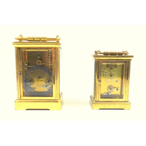 76 - An early 20th century brass carriage clock, the full length enamel dial inscribed Joseph Penlington,... 