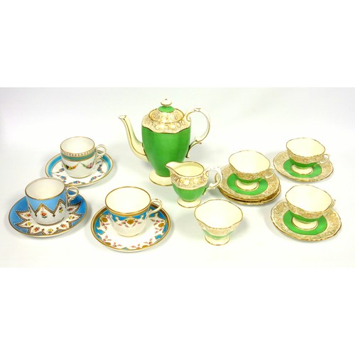 117 - Eleven piece Hammersley green and gilt decorated part tea service together with further teawares