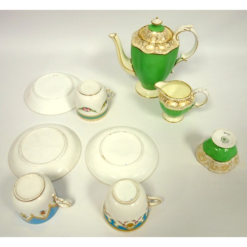 117 - Eleven piece Hammersley green and gilt decorated part tea service together with further teawares