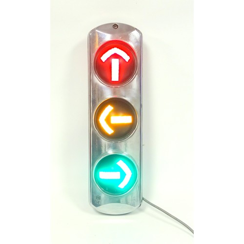 107 - A French chrome interior design light, adapted from a set of traffic lights, with three directional ... 