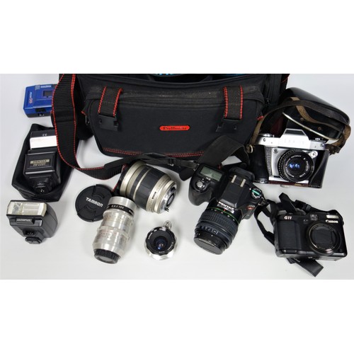 55 - Pentax AEL camera, Tamron lens, an Exa . II b camera  and other photographic equipment (a lot)