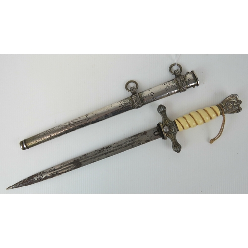 A WWII German naval Kreigsmarine ceremonial dagger, with scabbard, a/f.