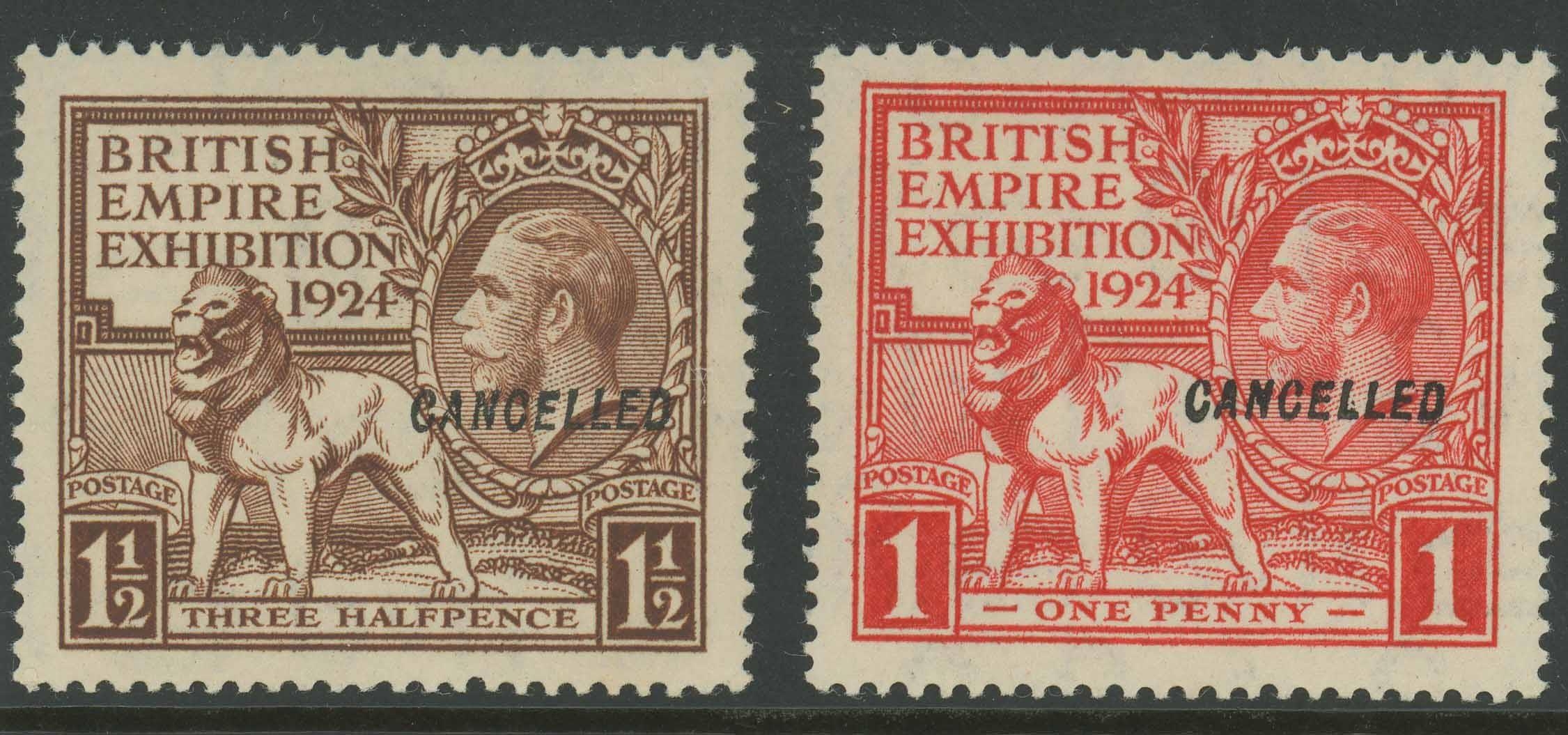 1924 1d & 1½d VALUES OPTD. "CANCELLED" Both stamps are wellcentred