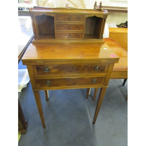 A Small Yew Wood Ladies Writing Desk The Top With Three Central