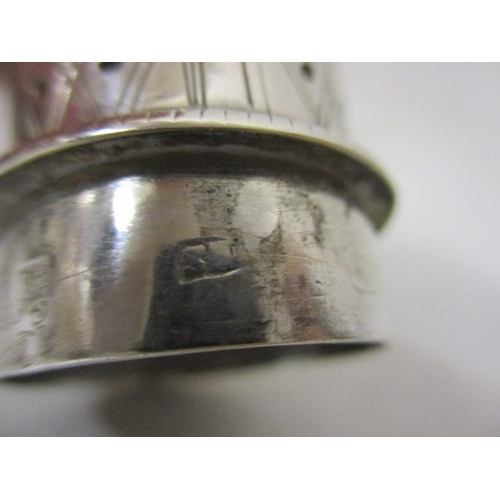 29 - A George III silver pepper by S, marks rubbed, having a detachable top, a knopped body, on a splayed... 