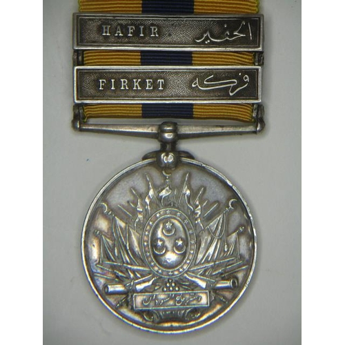 260 - A Khedive Sudan medal with two clasps, Hafir and Firket, un-named