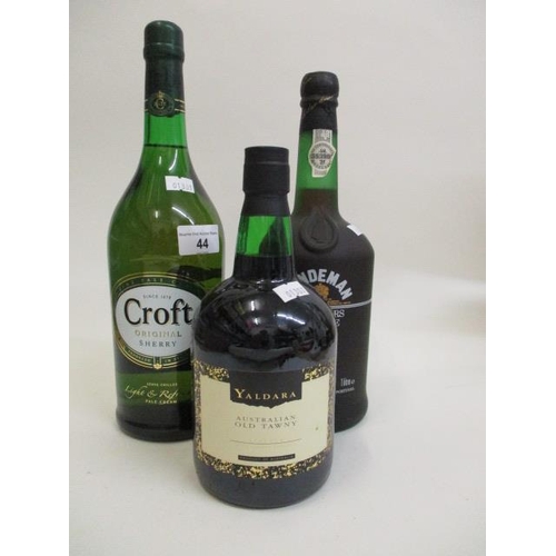 44 - Two bottles of Port to include Yaldara Old Tawny 75cl and Sandeman Founders Reserve Port 1lt and one... 