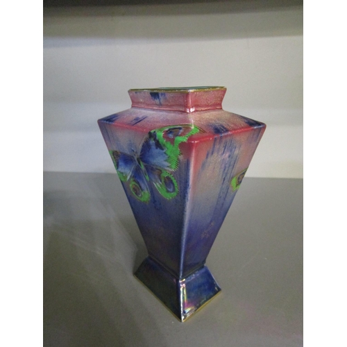 32 - Walter Slater for Shelley China ( Wileman & Co) - a butterfly lustre decorated vase of rectangular s... 