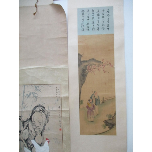 26 - Three 20th century Chinese scrolls, one of two men standing under a tree, image 23 3/4
