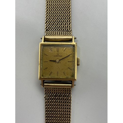 54 - An Omega vintage ladies 18ct and 9ct yellow gold 'ladymatic' automatic wristwatch, the square gilt d... 