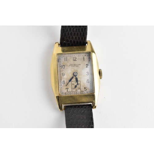 40 - An early 20th century J.W Benson, London 9ct gold cased wristwatch with rectangular dial having Arab... 